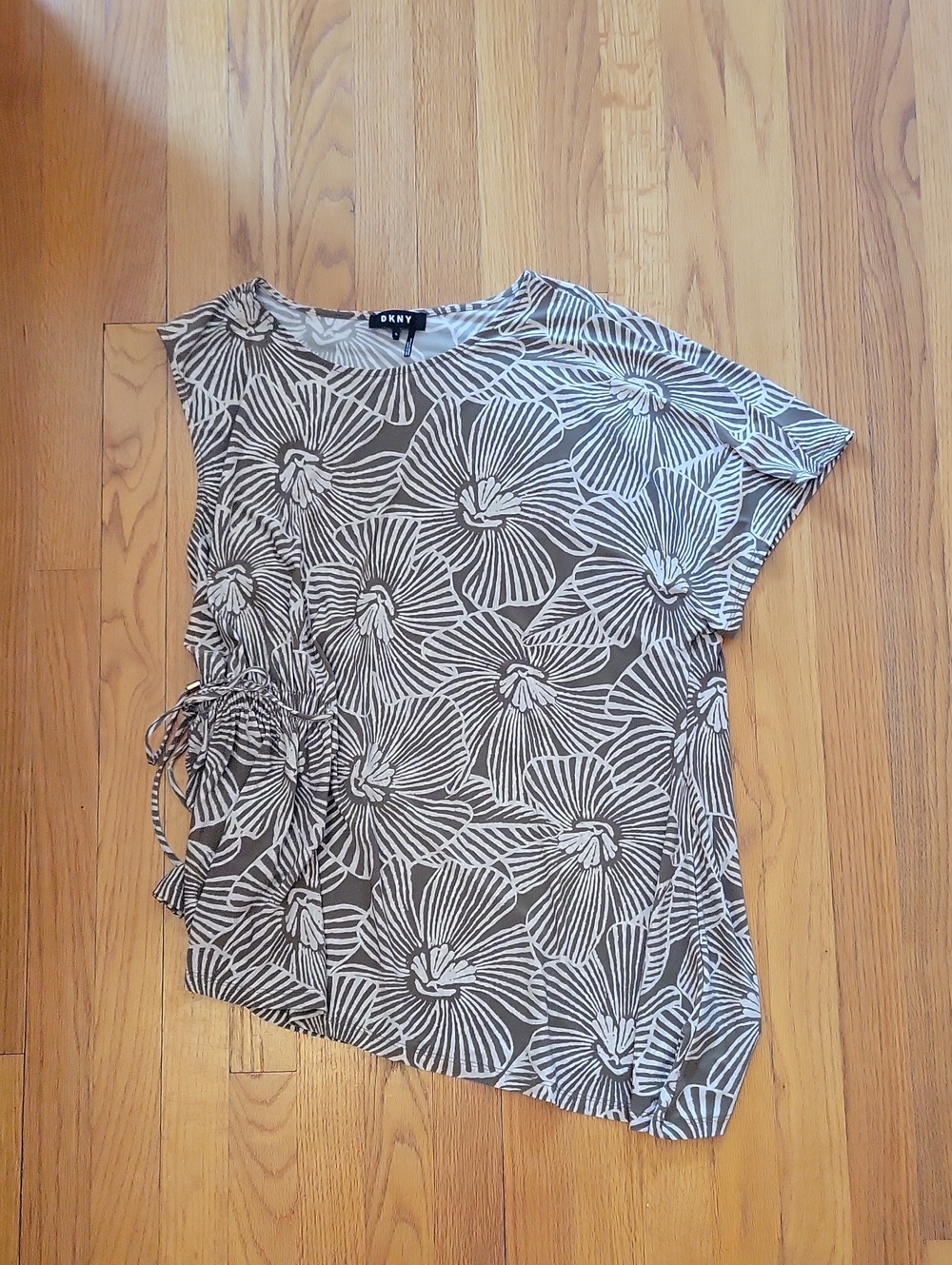 DKNY Women's Asymmetrical Floral Print Side-Tie Top Size XL